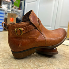 Børn Brown Leather Ankle Bootie Buckle Strap Pull-On Elastic Gore US 9.5M