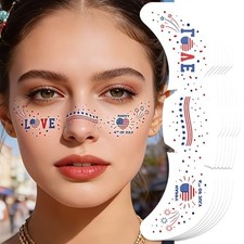 4th of July Face Tattoos 6Pcs Red White Blue Patriotic Freckles Multicolor A