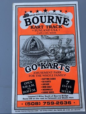 Vintage poster sign Go Kart BOURNE Kart Track Funland USA Cape Cod Massachusetts
