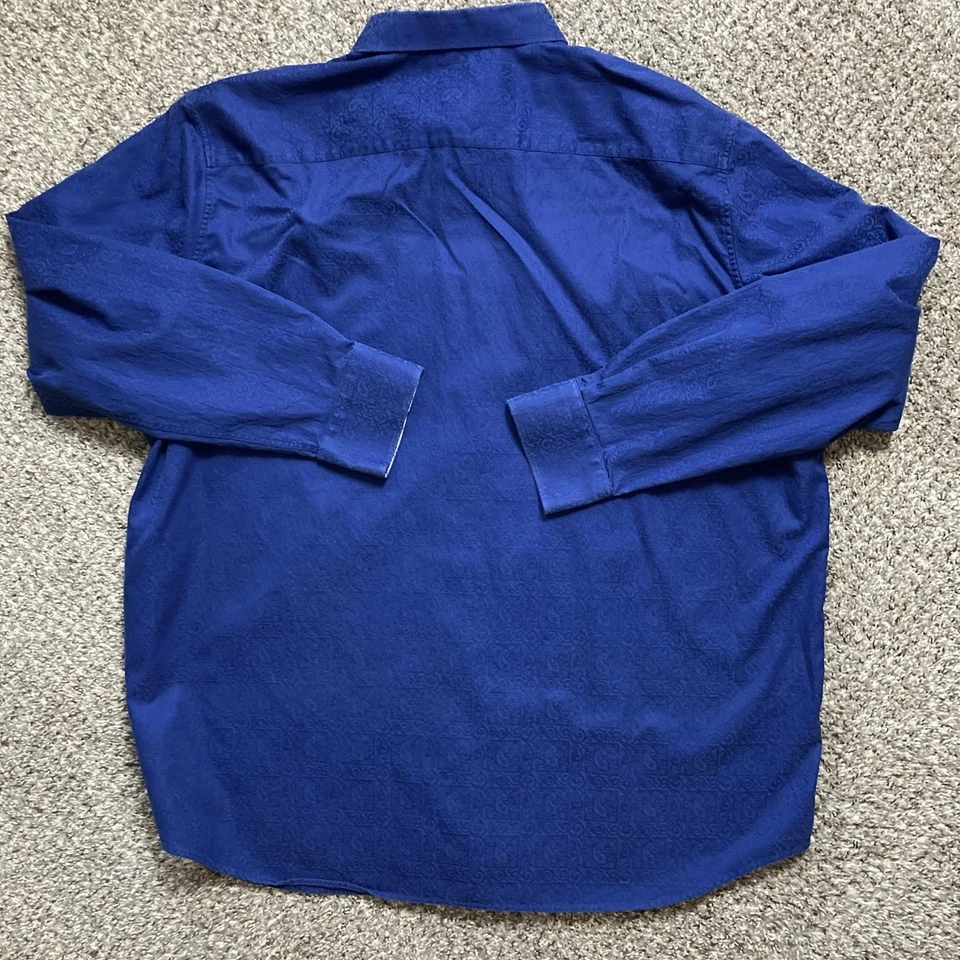 Camisa masculina Robert Graham tamanho 3XLT azul marinho punho flip manga longa 100% algodão - Imagem 2 de 4