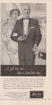After Six Tuxedo Formalwear Black Tie Mid Century Fashion Vintage Print Ad 1958
