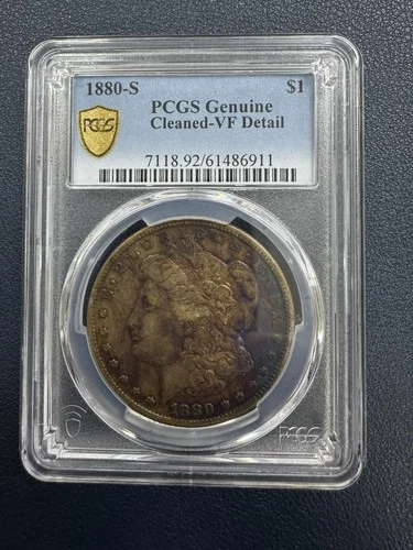 1880-S Morgan Dollar PCGS Genuine Cleaned VF Detail Nice Natural Toning