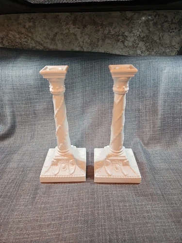 Vintage Royal Worcester Column White Candle Stick Set Neoclassic 1050 Bone China