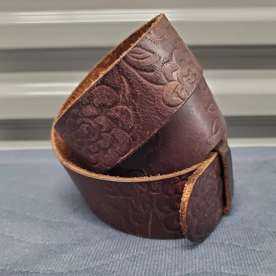 Fossil Sasha Mujer’s XL Marrón Floral Repujado Western Cuero Cinturón Níquel Satinado Foto 3 de 4