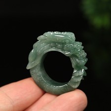 Size 10.5 Certified Grade A Green 100 Natural Jade Jadeite Ring Dragon 02075