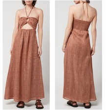 Faithfull the Brand La Costa Halter Smocked Back Linen Print Maxi Dress - US 10