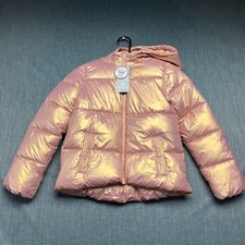 Swiss Tech Girls Puffer Jacket Size L 10-12 Rose Gold Metallic Hooded Winter NWT