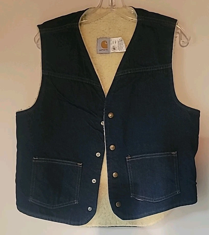 Chaleco Vaquero Forrado Carhartt Sherpa Años 80 De Colección 8SV Talla Mediana Hecho en EE. UU. Azul Oscuro Foto 2 de 4