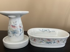 A Princess House Exclusive Floral Ribbon Soap Dish Toothbrush Holder Porcelain
