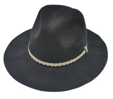 Fedora Hat Wide Brim Black Faux Suede Lace Trim Boho Style OSFM Unisex Look