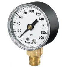 Ashcroft 20W1005ph02l30 Industrial Pressure Gauge, 0 To 30 Psi, 2 In Dial, 1/4