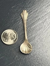 Miniature Antique Sterling Silver Shell Design Salt Sugar Spoon 2.25” Long