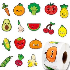 500PCS Fruit Stickers Rolls 8 Styles Summer Fruits and Vegetables Sticker 1in...