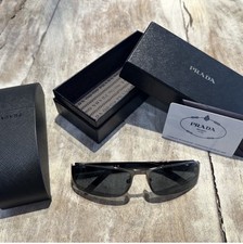 PRADA Men's Rectangle Sunglasses Black Plastic Frame Gray Tinted Lenses
