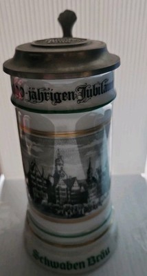 Antique German Porcelain Stein Schwaben Brau 100th Anniversary