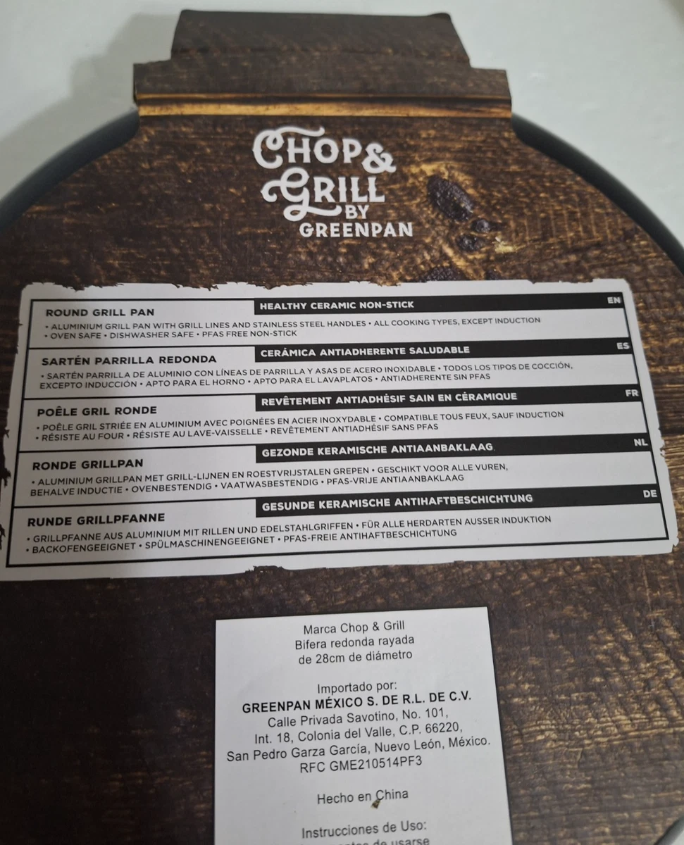 Greenpan Chop & Grill Cerámica Saludable Antiadherente, 11" Redondo Parrilla Sartén Parrilla Líneas