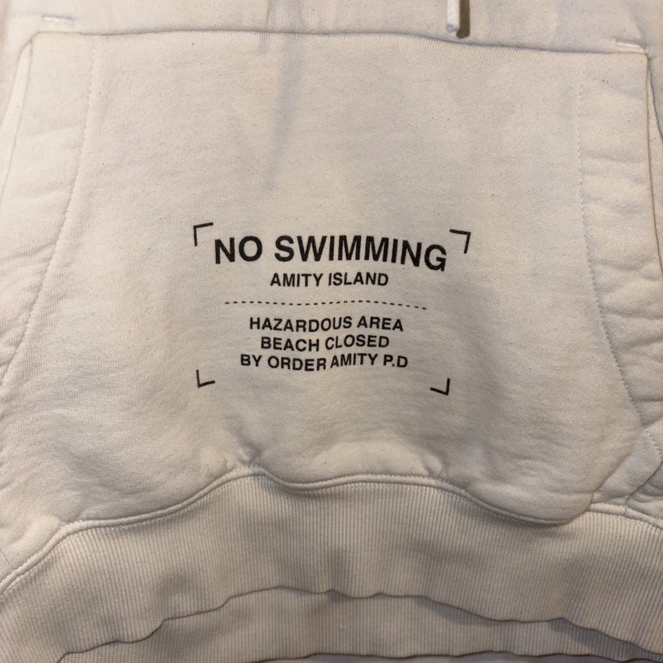 Мужская толстовка с капюшоном H&M размер M Jaws Horror Relaxed Fit белая с длинными рукавами фильм Spielberg - Изображение 3 из 4