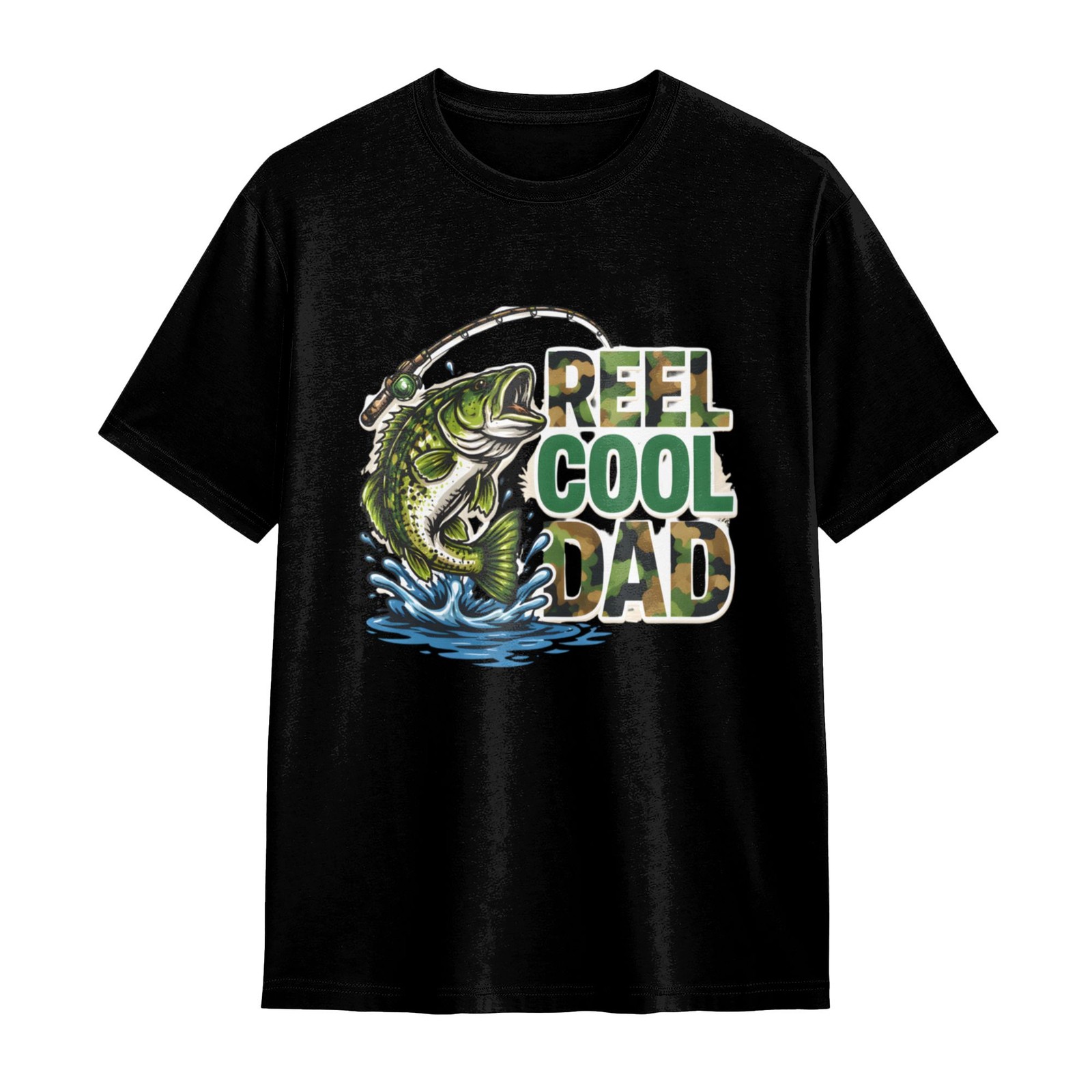 Men's REEL COOL DAD Fishing Graphic T-Shirt Camo Tee for Out