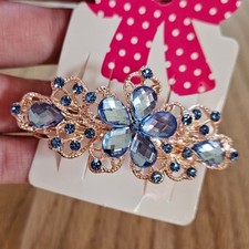 Beautiful Faceted Light Blue Rhinestone Flower Floral Hair Clip Barrette