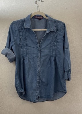 Gloria Vanderbilt Light Blue Denim Top western coastal cowgirl M