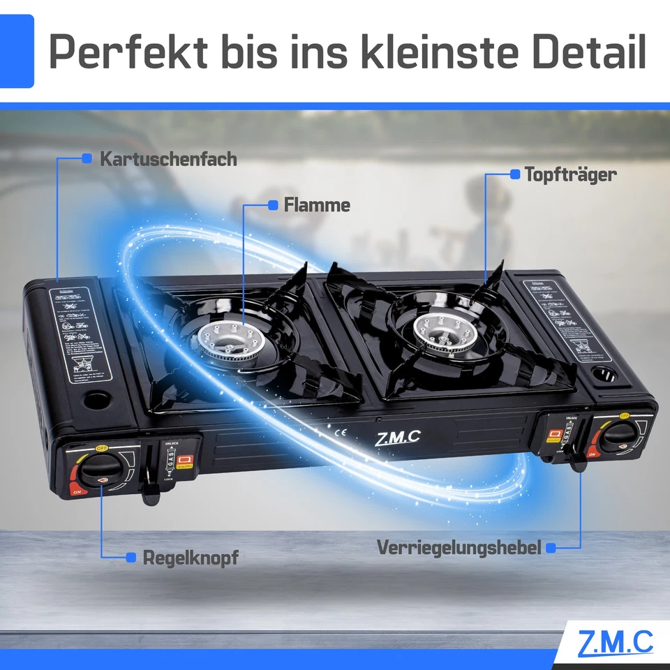 Doppel Kartuschenkocher 2 flammig Camping Gas Kocher Outdoor Campingkocher Herd - Bild 4 von 4