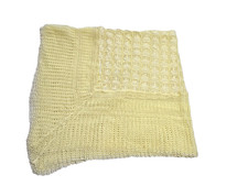 Vintage Baby Blanket Yellow Thin Crocheted Knit 36"x41"