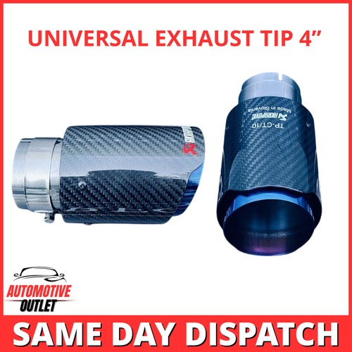 2X AKRAPOVIC EXHAUST TIPS 4″ OUTLET BLUE & BLACK CARBON FIBRE UNIVERSAL