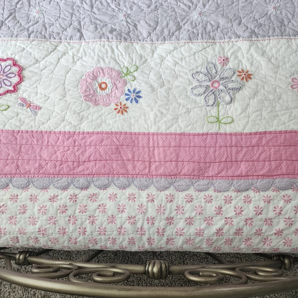 Pottery Barn Kids Twin Quilt Pink Lavender Green Daisy Flowers Please *READ* - Image 2 of 4