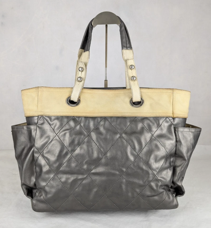 Authentic Chanel Paris Biarritz GM Tote Bag Silvery Cream Handbag Made in Italy - Image 2 of 4