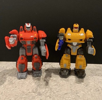 2 Hap-P-Kid MARS Motorized Attack Robo Squad 7'' Walking Robot Toys Yellow & Red