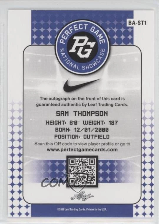 Leaf Perfect Game National Showcase 2018 azul/15 Sam Thompson #BA-ST1 automático Foto 2 de 2