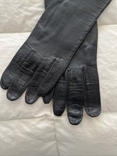 Vtg 1950s French Kid Leather Opera Gloves 15  Black Made in France Size 6.5
