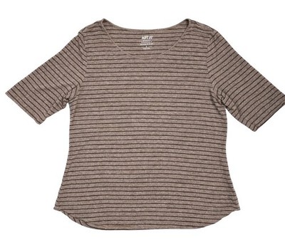 APT. 9 Modern Essentials Elbow Sleeve Knit Top Size L Brown Black Stripe Scoop