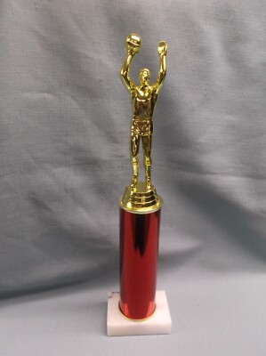 male BASKETBALL trophy red column white marble base team quantities