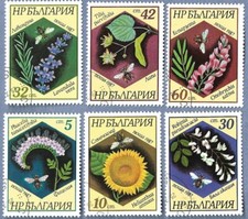 BULGARIA SET OF SIX FLOWERS AND INSECTS