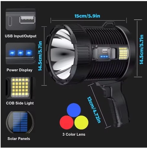 Luz LED flash portátil recargable de 1 molino de lúmenes con COB y solar - Imagen 6 de 11