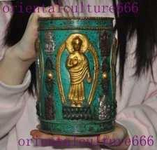 China turquoise gilt fengshui Sakyamuni Eight treasures brush pot pencil vase