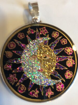 $72 Sun Moon Yin Yang Necklace 1.5/8'' Tourmaline Gemstone Pendant Pendulum #Gift