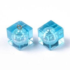 Transparent Epoxy Cube Resin Pendant Charm with Imitation Pearl 16 x 14 x 14mm 