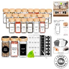 48 Spice Jars with Labels- Spice Jars with Bamboo Lids - 4 Oz Glass Spice Con...