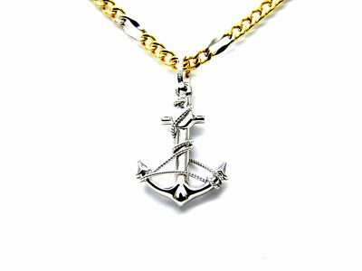 18K 750/1000 Two Tone Gold Necklace With White Gold Wire ANCHOR