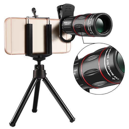 1set Black Mobile Phone External Lens 18X Telescopic Telephoto Lens Clamp Kit