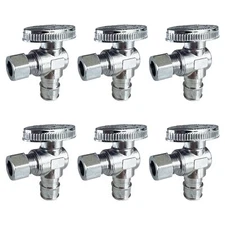 6-Pack Pex A Angle Stop Valve 1/2" Pex A Expansion x 3/8" OD Compression 1/4 ...