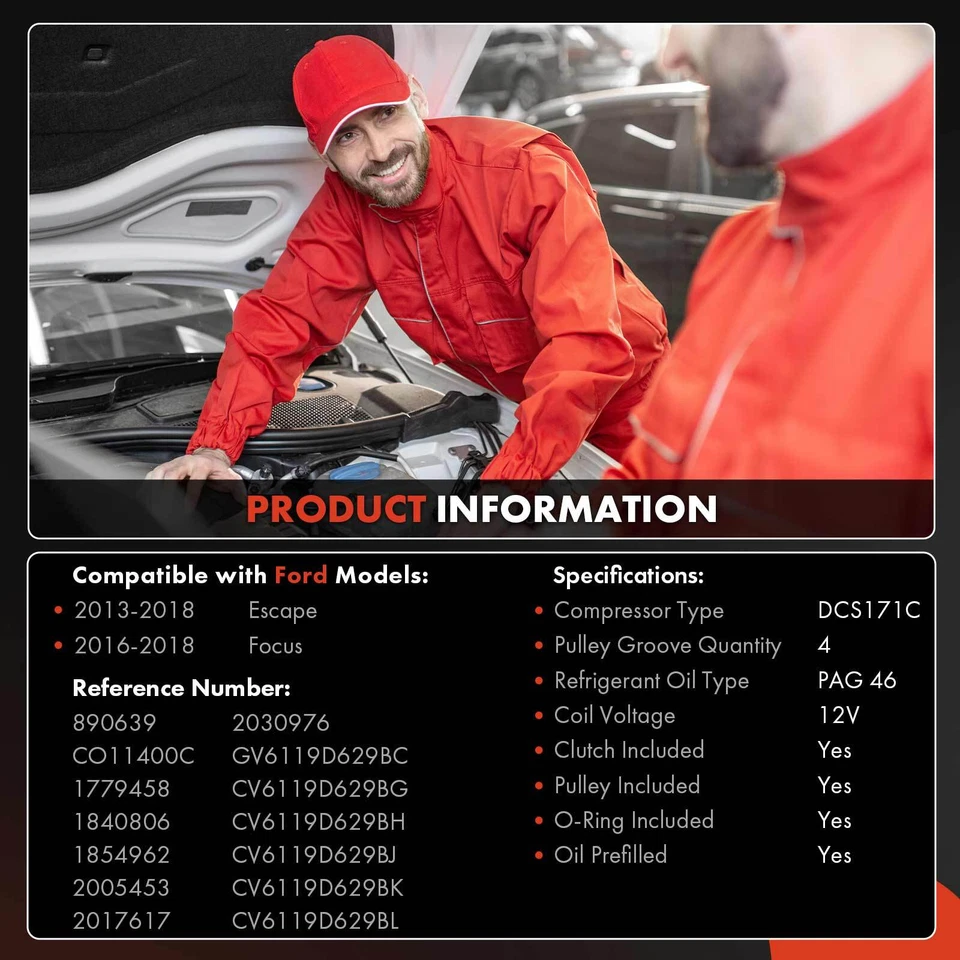 Compresor de aire acondicionado con polea de 4 ranuras para Ford Transit Connect 2014-2018 gas 2,5 L Foto 2 de 4