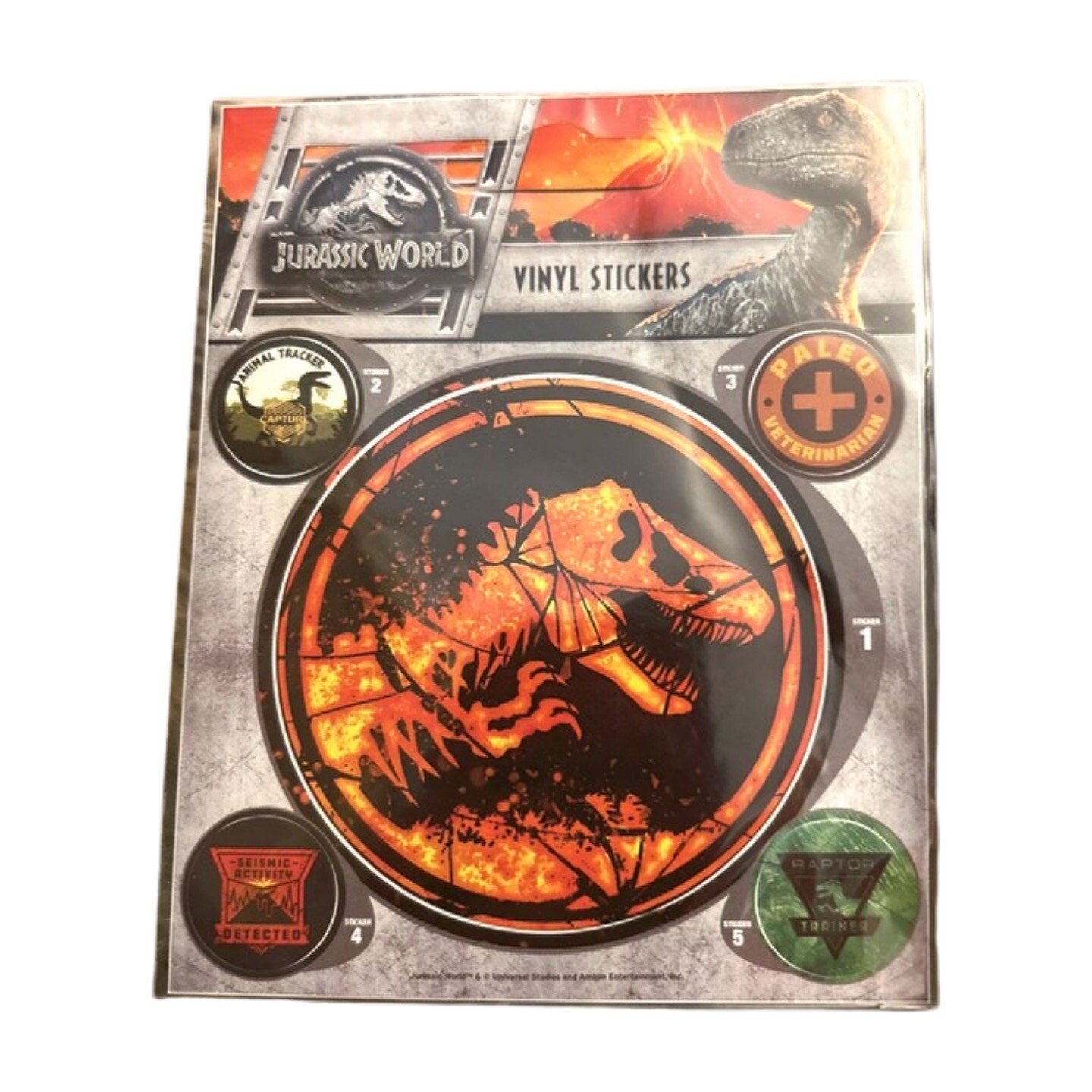 2 x Official Jurassic World Vinyl Stickers Raptor T-Rex Film Merchandise Sealed