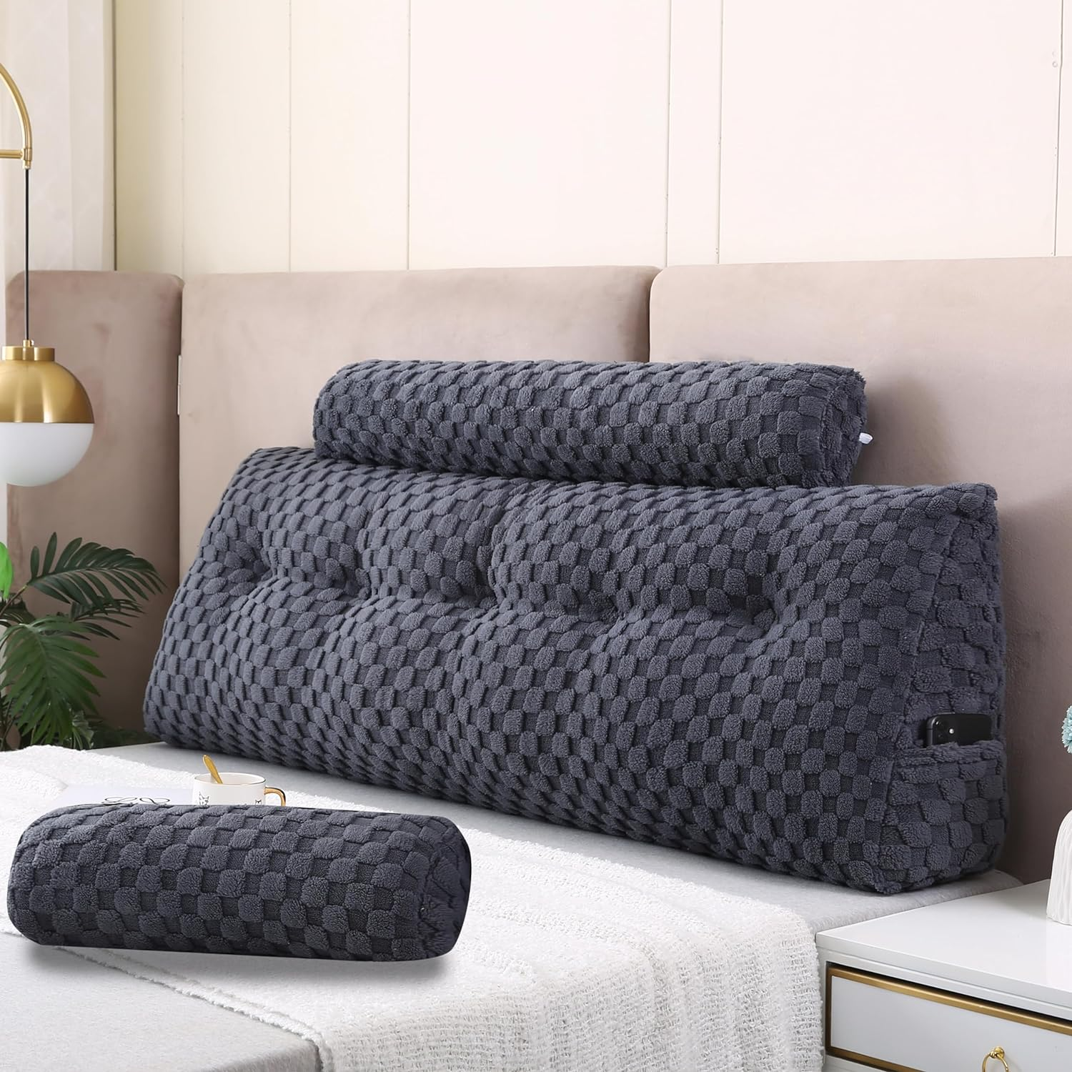 Wedge Headboard Pillows with Long and Short Head Roll for Comfortable Sleep  -image