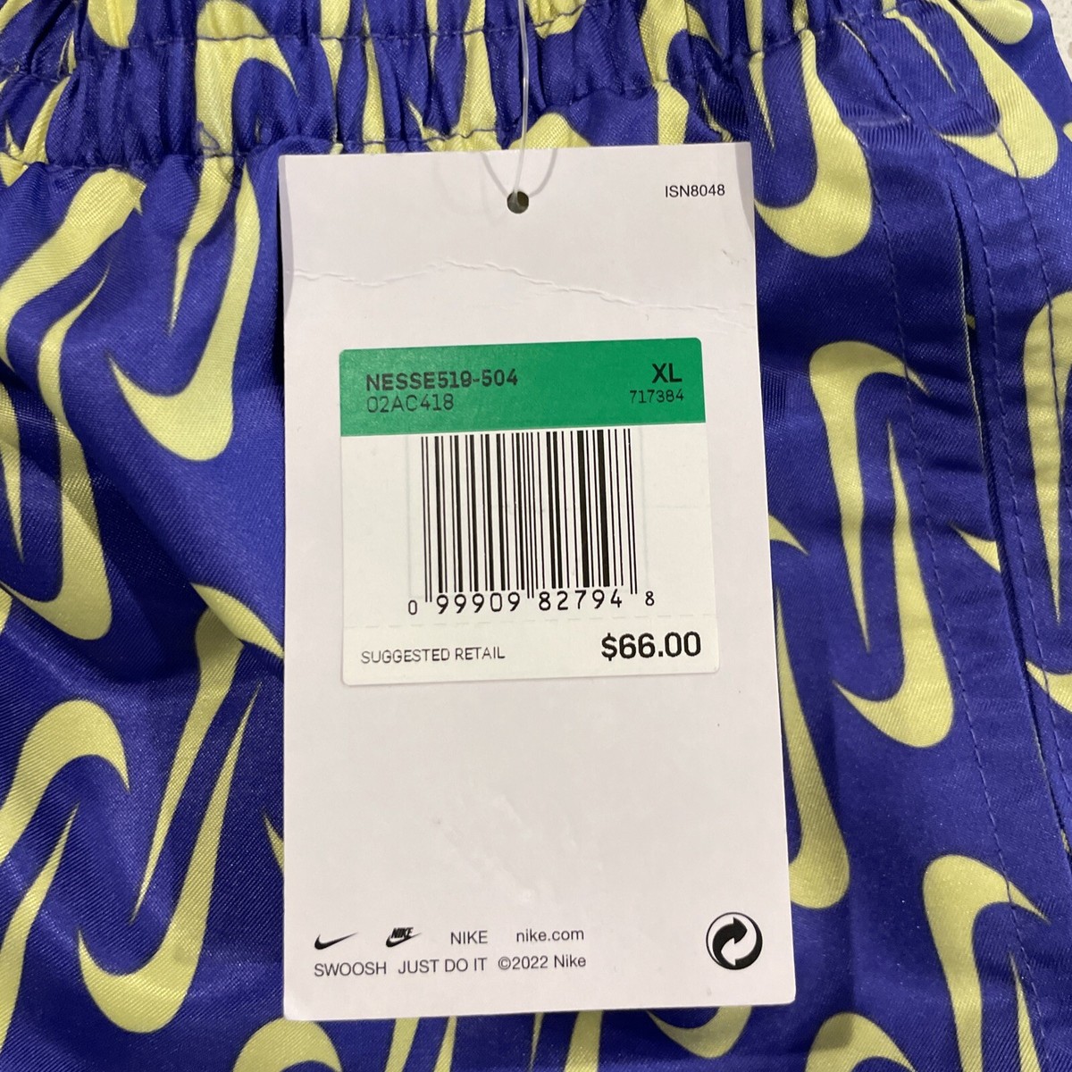 Nike Swim Shorts Mens XL Blue White Logo Swoosh Allover Print