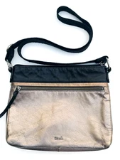 The Sak Purse Handbag Crossbody Leather Bronze Taupe Black 11" x 9" Colorblock