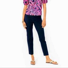 LILLY PULITZER 8 Navy Cuffed Tapered Ankle Trouser Pants