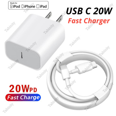 For iPhone 14 13 12 11 iPad XR 20W USB C Fast Charger Power Adapter Type C Cable